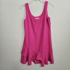 Nicole Miller Hot Pink Tank dress Womens 4 Diagonal Tiered Ruffled Hemline LN